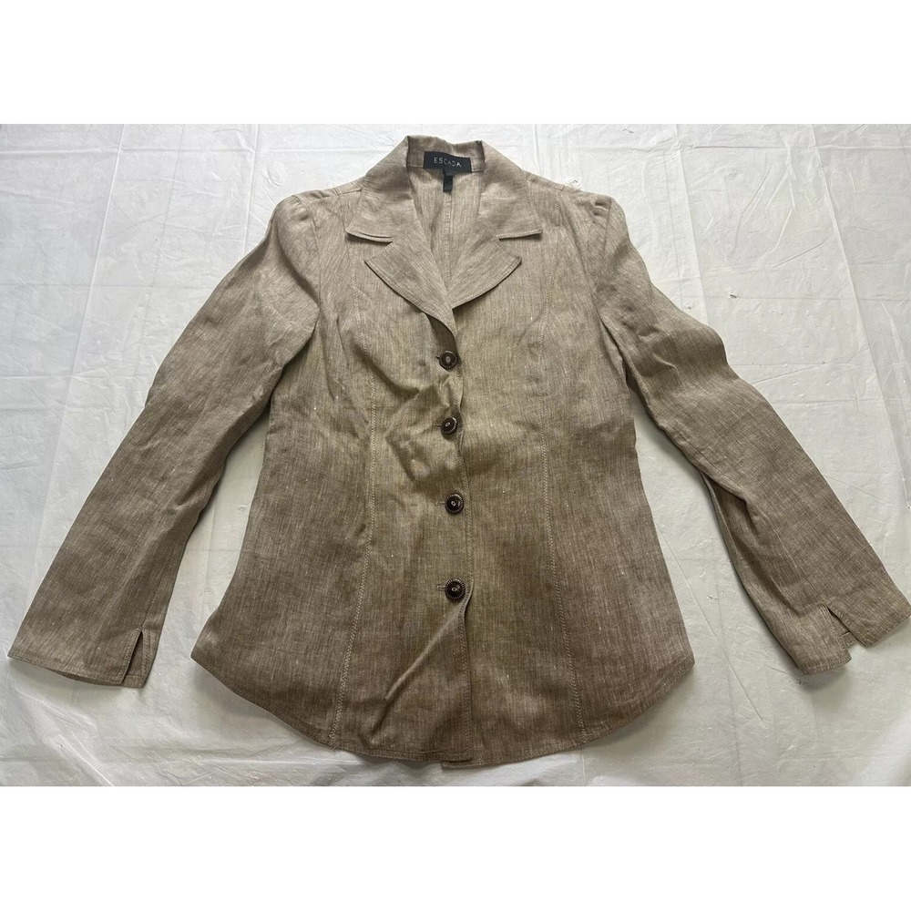 vintage womens ESCADA blazer 100% LINEN suit jacket Medium 40 Beige